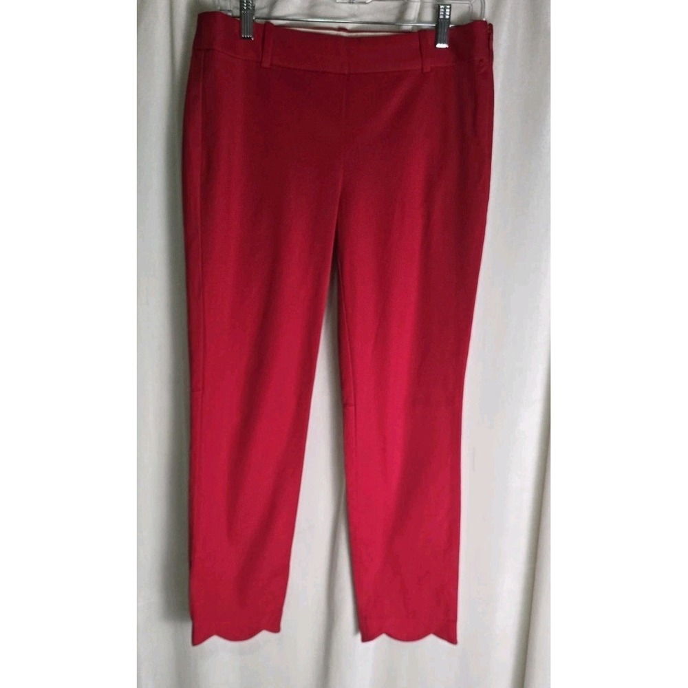 J Crew Pants 6‎ Red Ankle Crop Side Zipper Scallop Hem